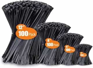 400-Pack Black Cable Zip Ties (various sizes)