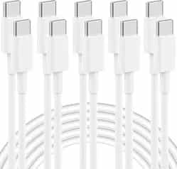 5-Pack 6' IWTKenw 60W USB-C Charging Cable (White)
