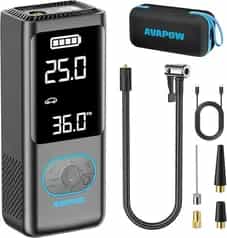 AVAPOW AP18 Portable Tire Inflator – 150 PSI Cordless Air Compressor with LCD Screen & Auto Shut-Off