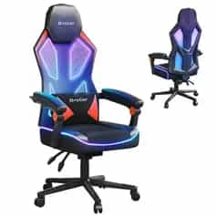 Bestier - Breathable Fabric Gaming Chair with RGB LED Lighting and Adjustable Armrests