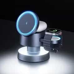 Kcuskl 4-in-1 15W Magnetic MagSafe Wireless Charging Stand with Night Light